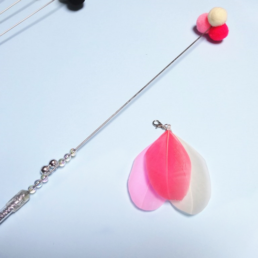 Three-Color Pom Pom Feather Cat Teaser Wand