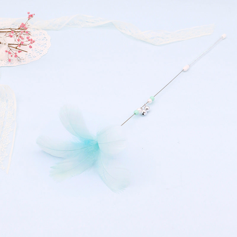 Colorful Feather Cat Teaser Wand with Bell Toy