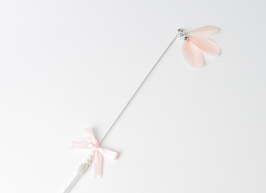 Acrylic Handle Cat Toy with Feather and Bell Wand