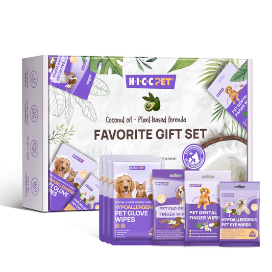 HICC PET Essential Wipes Kit for Dogs & Cats - Hypoallergenic Pet Cleaning Wipes for Teeth Ears Eyes Body - Dog Supplies Cleaning Deodorizing Wipes - Coconut Oil Grooming Wipes for Dogs and Cats