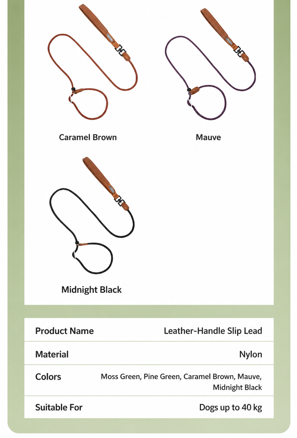 HiDREAM Dual-Stopper Slip Lead | Anti-Choke Dog Leash with Leather Handle & 360° Swivel Clip