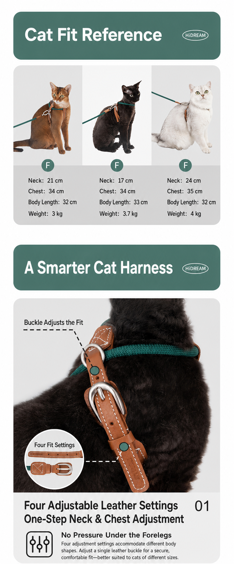 HiDREAM X-Shape Cat Harness & Leash — Escape-Proof, 33g