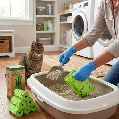 Biodegradable Corn Starch Cat Waste Bags with Picker Tool — Eco-Friendly, 8PCS