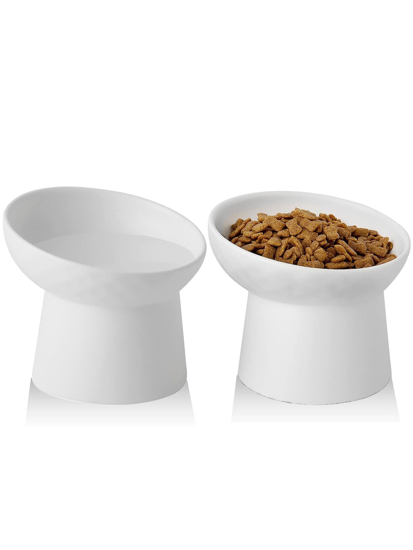 XJYYLX Ceramic Raised Cat Bowl Whisker Friendly Elevated Tilted Cat Food and Water Bowls Set Stress Free Pet Feeding Dish for Indoor Cats and Small Dogs Anti Vomiting White 2 Packs