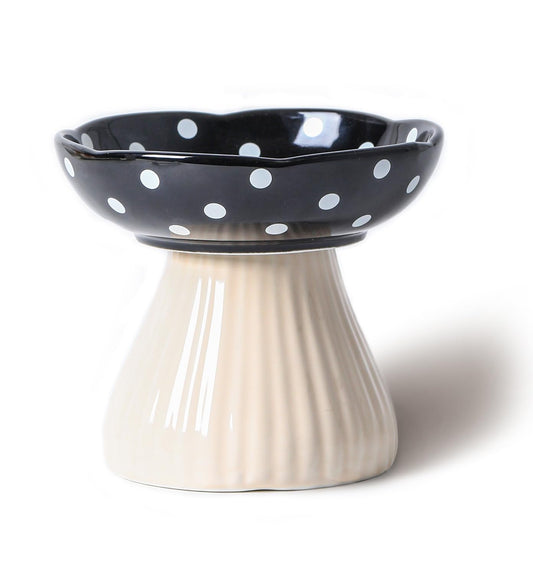RESVUGA Mushroom Raised Cat Bowl Cute Polka Dot Safety Ceramic Elevated Cat Bowl. Food Water Bowls for Cat Small Dog.(Black)