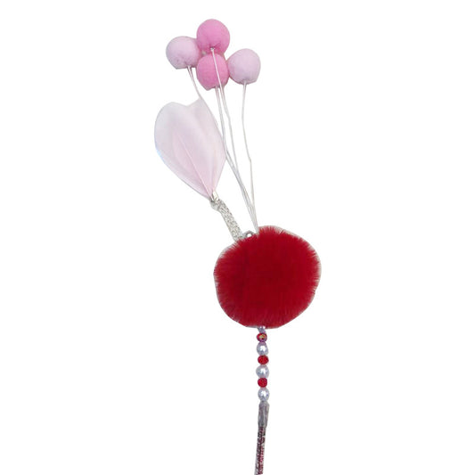 Candy Color Feather Cat Teaser Wand with Pom Poms